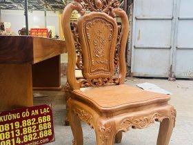 Bộ bàn ăn nguyên khối 8 ghế hồng hạt gỗ gõ đỏ siêu vip (Chú Sâm, Hà Nội) 22 ghế ngồi ván mặt tràn bóng mịn