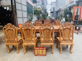 Bộ bàn ăn nguyên khối 8 ghế hồng hạt gỗ gõ đỏ siêu vip (Chú Sâm, Hà Nội) 23 bộ bàn ăn 8 ghế phong cách hoàng gia