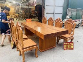 Bộ bàn ăn nguyên khối 8 ghế hồng hạt gỗ gõ đỏ siêu vip (Chú Sâm, Hà Nội) 13 bàn ăn gỗ gõ đỏ