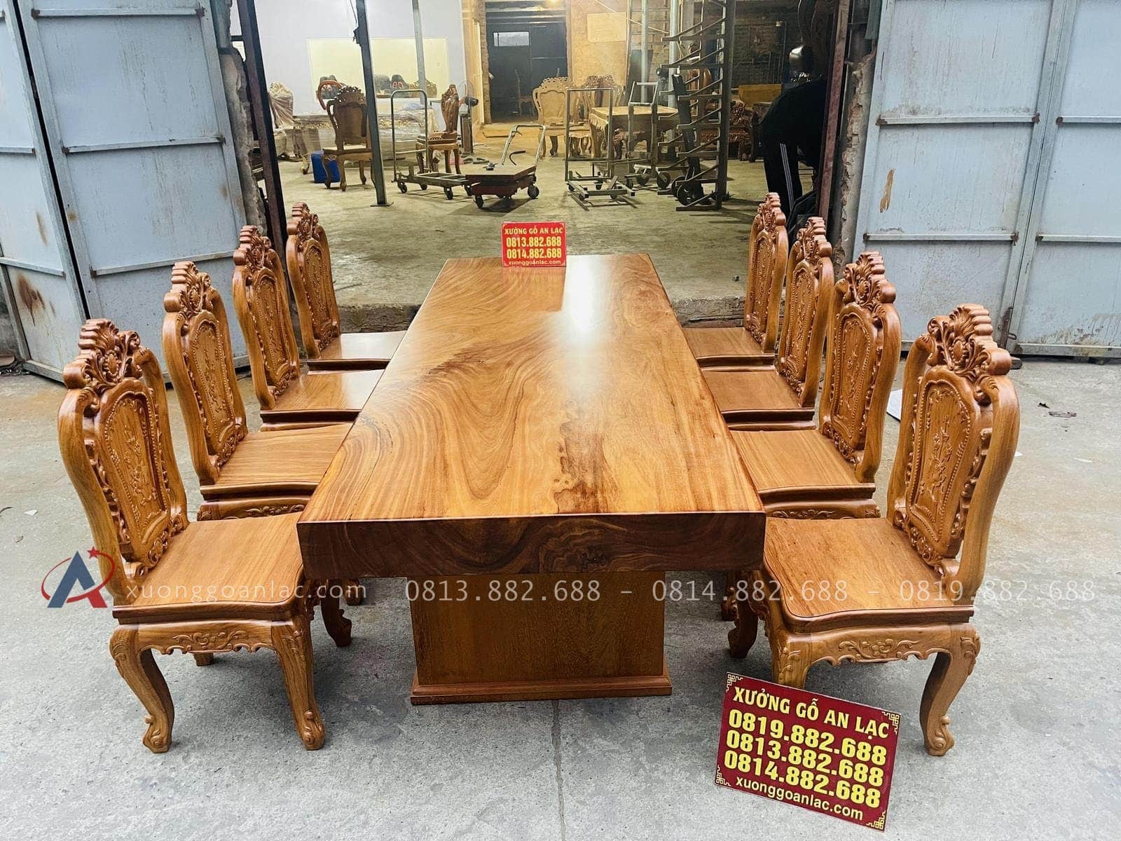 Bộ bàn ăn nguyên khối 8 ghế hồng hạt gỗ gõ đỏ siêu vip (Chú Sâm, Hà Nội) 26 bàn ăn nguyên khối ghế hồng hạt