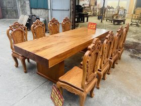 Bộ bàn ăn nguyên khối 8 ghế hồng hạt gỗ gõ đỏ siêu vip (Chú Sâm, Hà Nội) 15 Bàn ăn 8 ghế rộng rãi