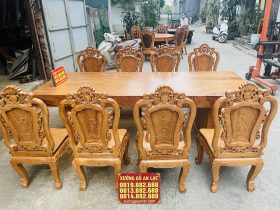 Bộ bàn ăn nguyên khối 8 ghế hồng hạt gỗ gõ đỏ siêu vip (Chú Sâm, Hà Nội) 19 bộ bàn ăn 8 ghế sang trọng