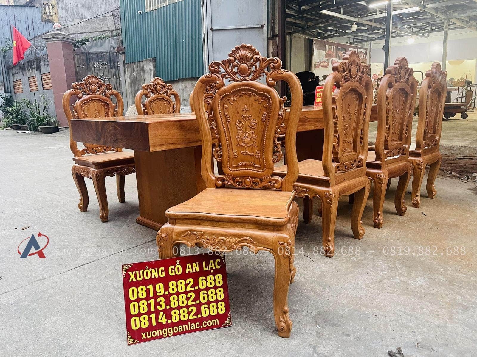 Bộ bàn ăn nguyên khối 8 ghế hồng hạt gỗ gõ đỏ siêu vip (Chú Sâm, Hà Nội) 31 mẫu ghế louis hồng hạt cao cấp