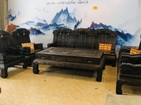 bàn ghế âu á chương voi gỗ mun hoa Lào