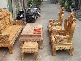 bộ bàn ghế nghê đỉnh gỗ gõ đỏ 6 món