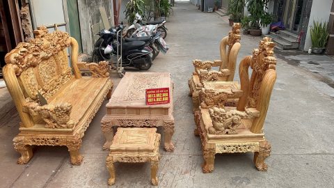 bộ bàn ghế nghê đỉnh gỗ gõ đỏ 6 món