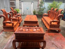 bàn ghế tần thủy hoàng gỗ hương đá 6 món
