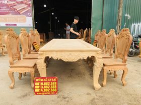 bản mộc bàn ăn hoàng gia 8 ghế gỗ gõ đỏ