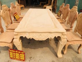 Bộ bàn ăn hoàng gia 8 ghế louis hoa lá tây không tay gỗ gõ đỏ bản mộc (Chú Quốc, Cao Bằng) 11 bàn ăn hoàng gia gỗ gõ đỏ