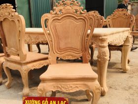 Bộ bàn ăn hoàng gia 8 ghế louis hoa lá tây không tay gỗ gõ đỏ bản mộc (Chú Quốc, Cao Bằng) 15 mẫu ghế louis hoa lá tây không tay