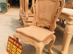 Bộ bàn ăn hoàng gia 8 ghế louis hoa lá tây không tay gỗ gõ đỏ bản mộc (Chú Quốc, Cao Bằng) 16 góc nghiêng của mẫu ghế louis hoàng gia