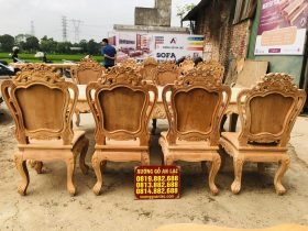 Bộ bàn ăn hoàng gia 8 ghế louis hoa lá tây không tay gỗ gõ đỏ bản mộc (Chú Quốc, Cao Bằng) 17 bộ bàn ghế ăn cao cấp phong cách hoàng gia
