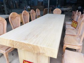 Bản mộc bộ bàn ăn nguyên khối gỗ gõ đỏ 12 ghế hoa sen (Chị Hòa, Thái Bình) 13 bàn ăn nguyên khối gỗ gõ kích thước lớn