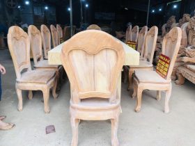 Bản mộc bộ bàn ăn nguyên khối gỗ gõ đỏ 12 ghế hoa sen (Chị Hòa, Thái Bình) 16 bộ bàn ăn nguyên khối 12 ghế hoa sen