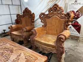 Bản mộc hoàn thiện bộ hoàng gia nguyên khối chân 18 gỗ hương đá của Anh Quang, Mộc Châu 39 ghế đơn louis hoàng gia