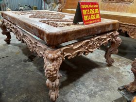 Bản mộc hoàn thiện bộ hoàng gia nguyên khối chân 18 gỗ hương đá của Anh Quang, Mộc Châu 28 mặt bàn nguyên khối gỗ hương đá