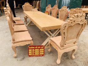 bản mộc bàn ăn nguyên khối gỗ gõ đỏ 10 ghế