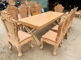 Bản mộc siêu phẩm bàn ăn nguyên khối 10 ghế louis hoa lá tây gỗ gõ đỏ (Anh Thịnh, Thái Bình) 11 bộ bàn ghế ăn gỗ gõ đỏ cao cấp
