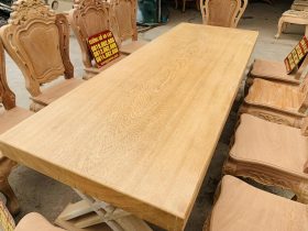 Bản mộc siêu phẩm bàn ăn nguyên khối 10 ghế louis hoa lá tây gỗ gõ đỏ (Anh Thịnh, Thái Bình) 15 mặt bàn ăn nguyên khối kích thước lớn