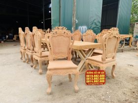 Bản mộc siêu phẩm bàn ăn nguyên khối 10 ghế louis hoa lá tây gỗ gõ đỏ (Anh Thịnh, Thái Bình) 17 mẫu bàn ghế ăn louis hoàng gia tân cổ điển