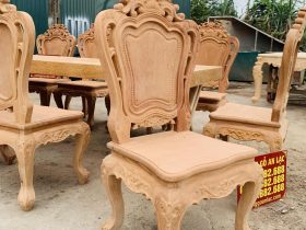 Bản mộc siêu phẩm bàn ăn nguyên khối 10 ghế louis hoa lá tây gỗ gõ đỏ (Anh Thịnh, Thái Bình) 18 mẫu ghế louis hoa lá tây