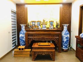 Bàn thờ án gian dơi ngũ phúc kèm bàn cơm gỗ hương việt 9 combo sập thờ và bàn cơm gỗ hương Việt