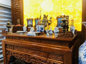 Bàn thờ án gian dơi ngũ phúc kèm bàn cơm gỗ hương việt 10 mẫu án gian thờ dơi ngũ phúc