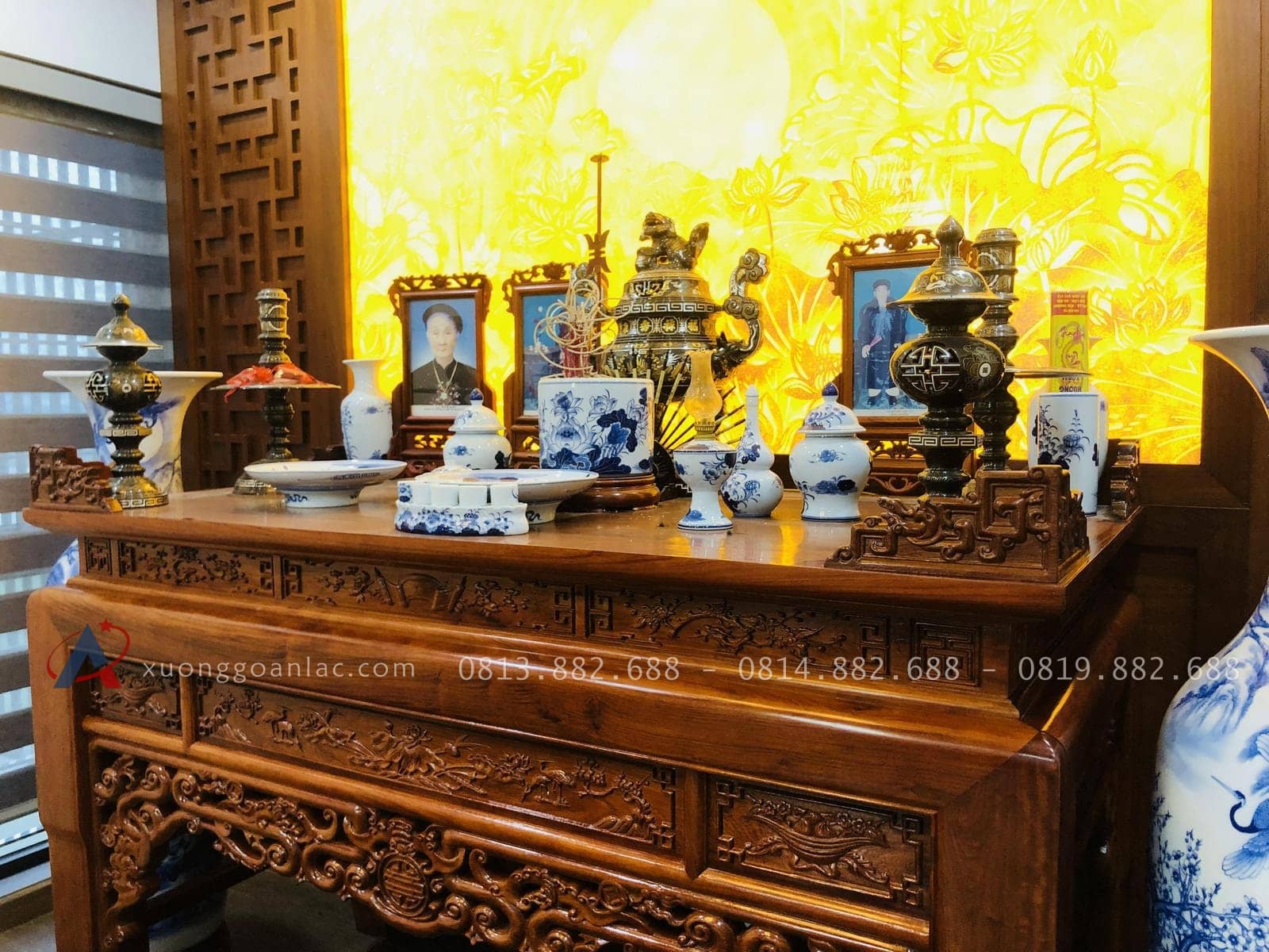 Bàn thờ án gian dơi ngũ phúc kèm bàn cơm gỗ hương việt 18 mẫu án gian thờ dơi ngũ phúc