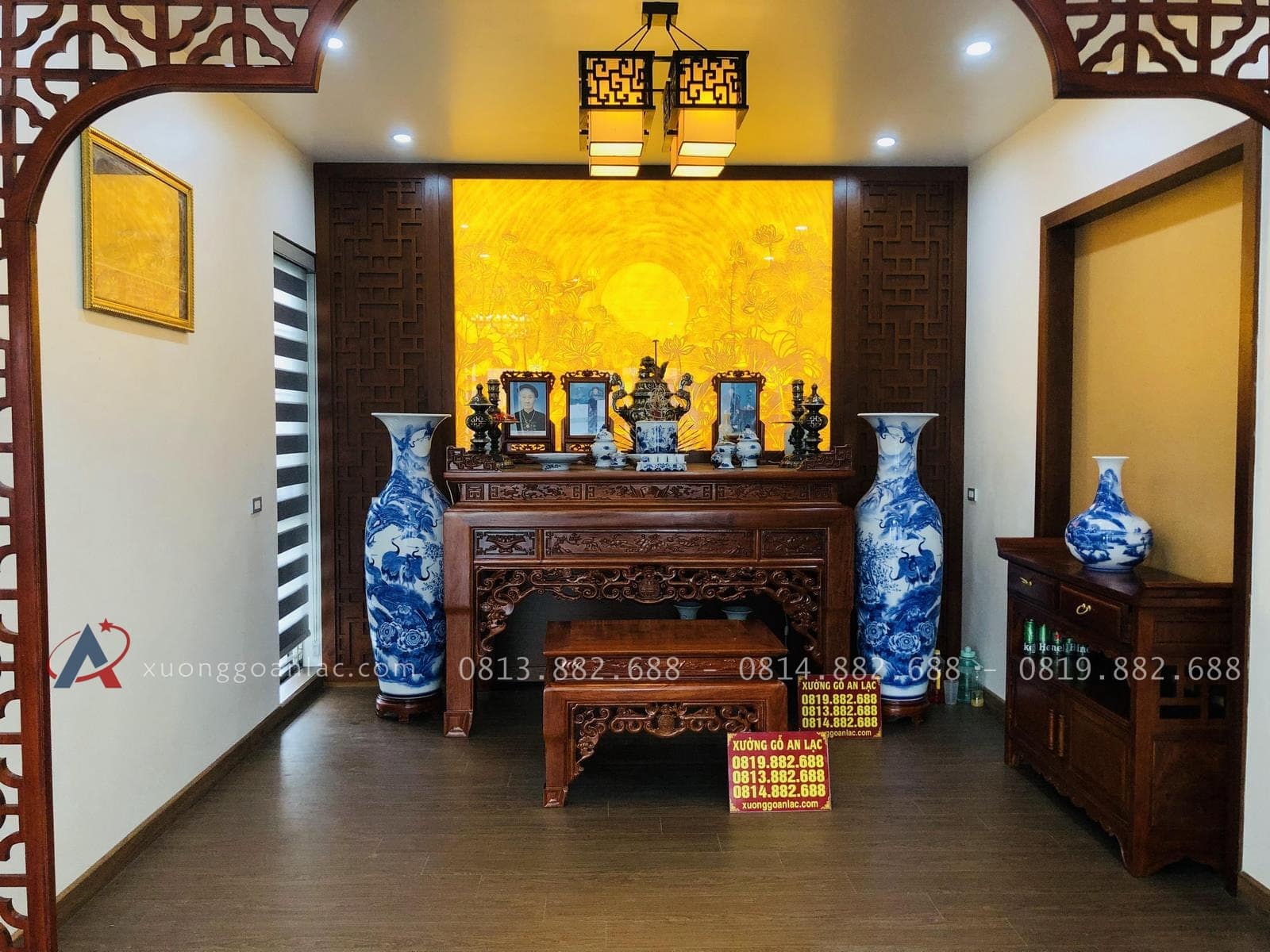 Bàn thờ án gian dơi ngũ phúc kèm bàn cơm gỗ hương việt 21 combo 2 món nội thất phòng thờ gỗ hương