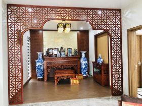Bàn thờ án gian dơi ngũ phúc kèm bàn cơm gỗ hương việt 14 mẫu án gian gỗ hương gam màu cánh gián đậm