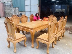 Bộ bàn ăn hoàng gia 8 ghế louis gỗ gõ đỏ (Chị Lâm, Hưng Yên) 10 bàn ghế ăn hoàng gia tân cổ điển