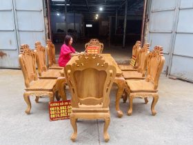 Bộ bàn ăn hoàng gia 8 ghế louis gỗ gõ đỏ (Chị Lâm, Hưng Yên) 11 bộ bàn ăn 8 ghế