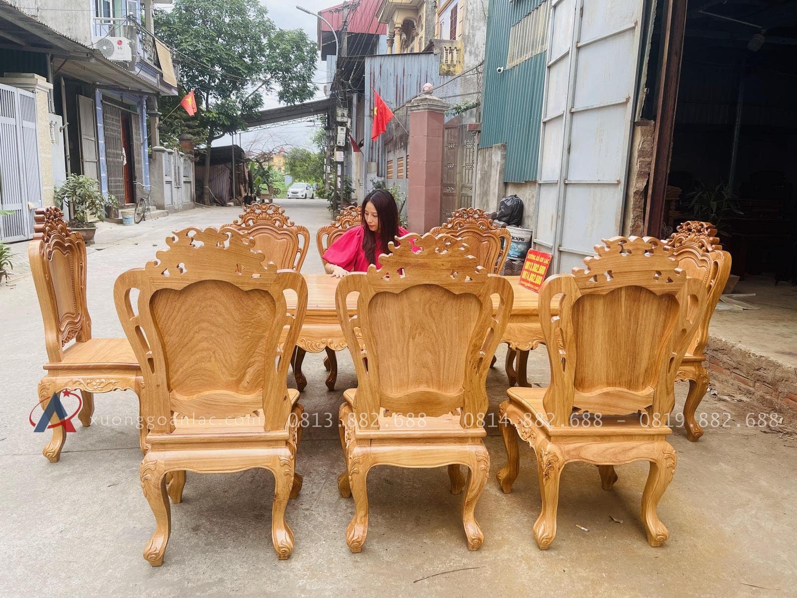 Bộ bàn ăn hoàng gia 8 ghế louis gỗ gõ đỏ (Chị Lâm, Hưng Yên) 21 Bộ bàn ăn gỗ gõ đỏ