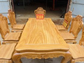 Bộ bàn ăn hoàng gia 8 ghế louis gỗ gõ đỏ (Chị Lâm, Hưng Yên) 13 mặt bàn gỗ gõ đỏ siêu vân