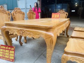 Bộ bàn ăn hoàng gia 8 ghế louis gỗ gõ đỏ (Chị Lâm, Hưng Yên) 14 Hệ chân, yếm quây đặc trưng phong cách hoàng gia