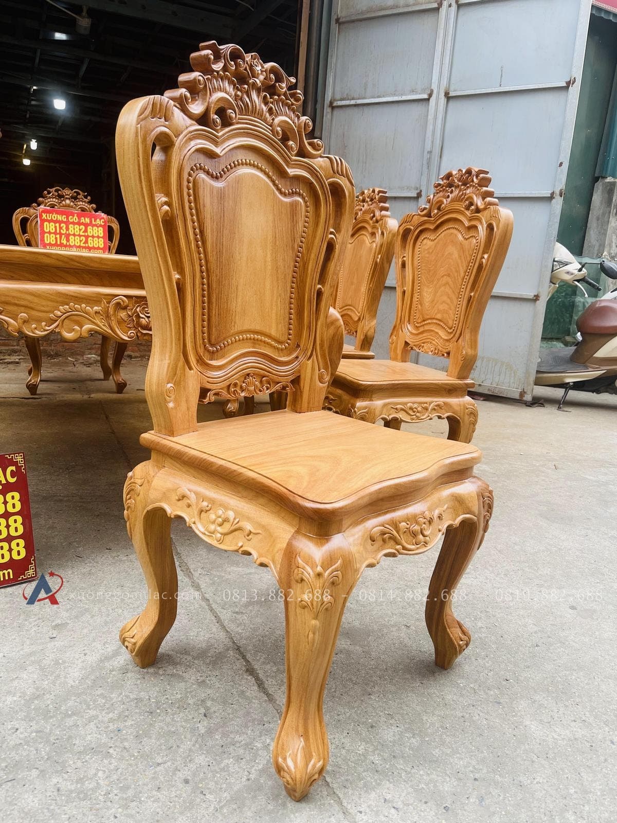 Bộ bàn ăn hoàng gia 8 ghế louis gỗ gõ đỏ (Chị Lâm, Hưng Yên) 26 ghế louis mặt ván tràn