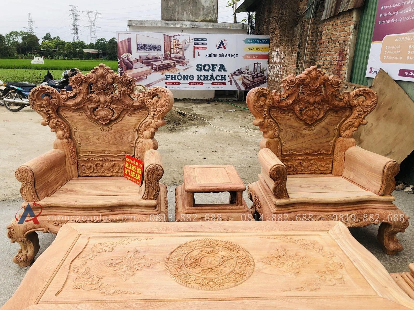 Bản mộc thô bộ hoàng gia 6 món gỗ hương đá cao cấp (Anh Quân, Vũng Tàu) 38 hai ghế đơn louis hoàng gia