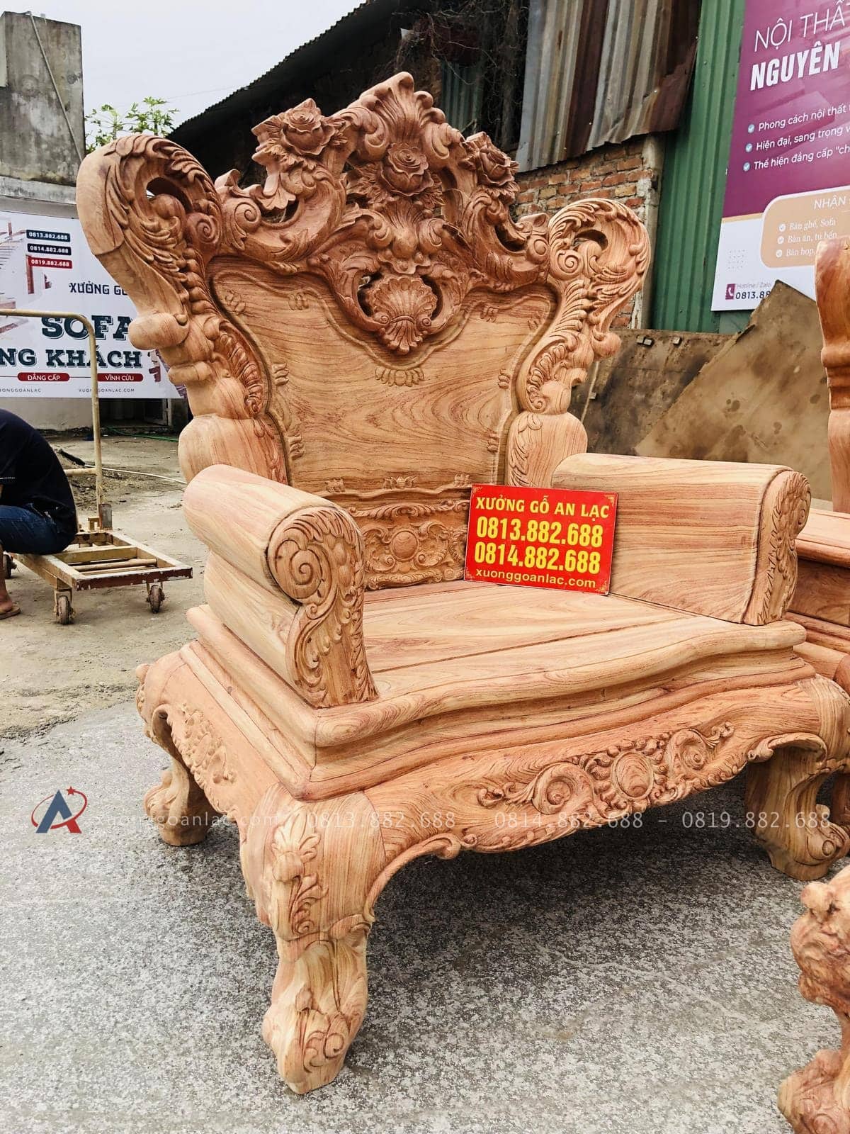 Bản mộc thô bộ hoàng gia 6 món gỗ hương đá cao cấp (Anh Quân, Vũng Tàu) 39 ghế đơn louis hoàng gia