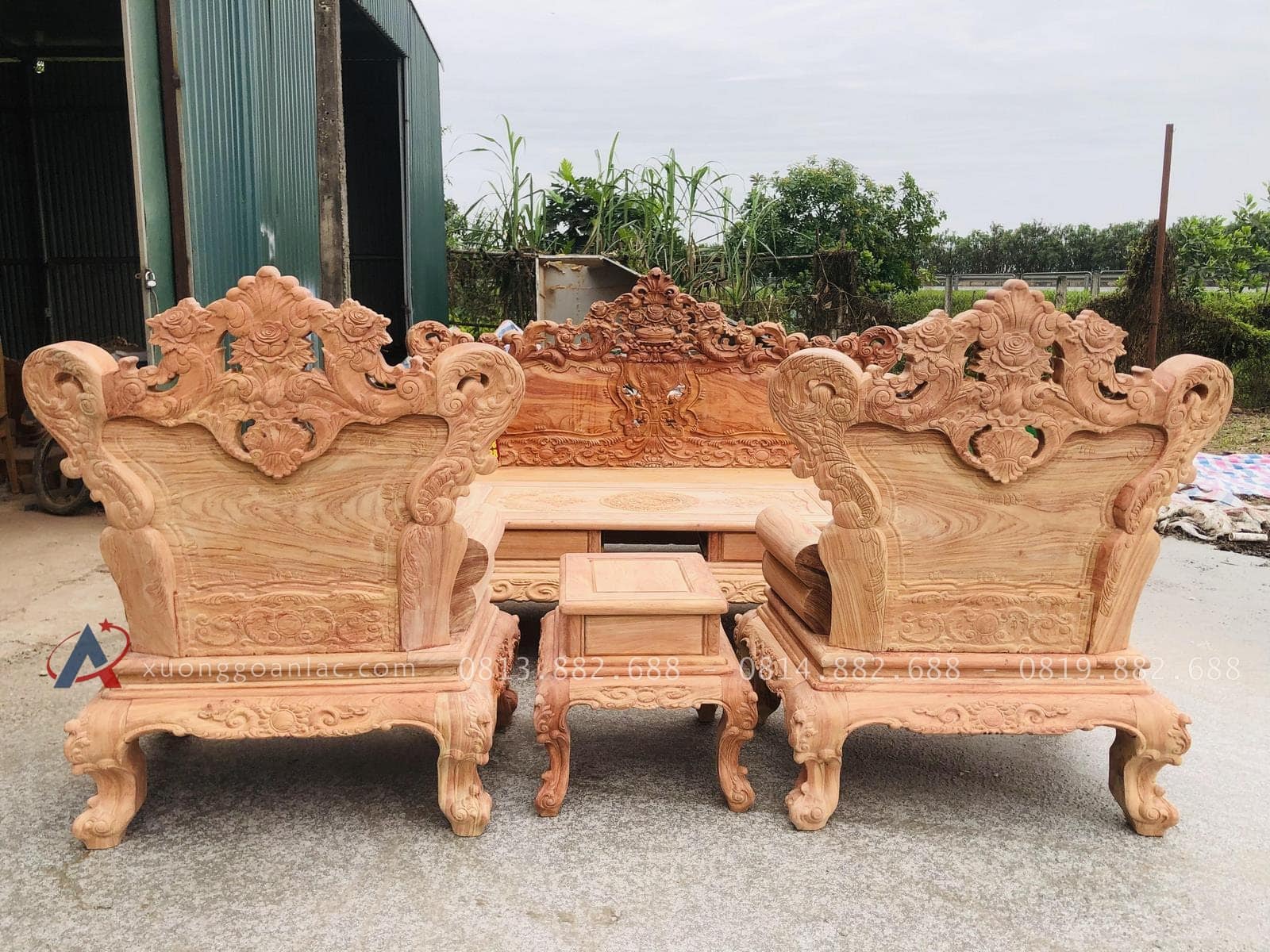Bản mộc thô bộ hoàng gia 6 món gỗ hương đá cao cấp (Anh Quân, Vũng Tàu) 30 bản mộc bàn ghế hoàng gia