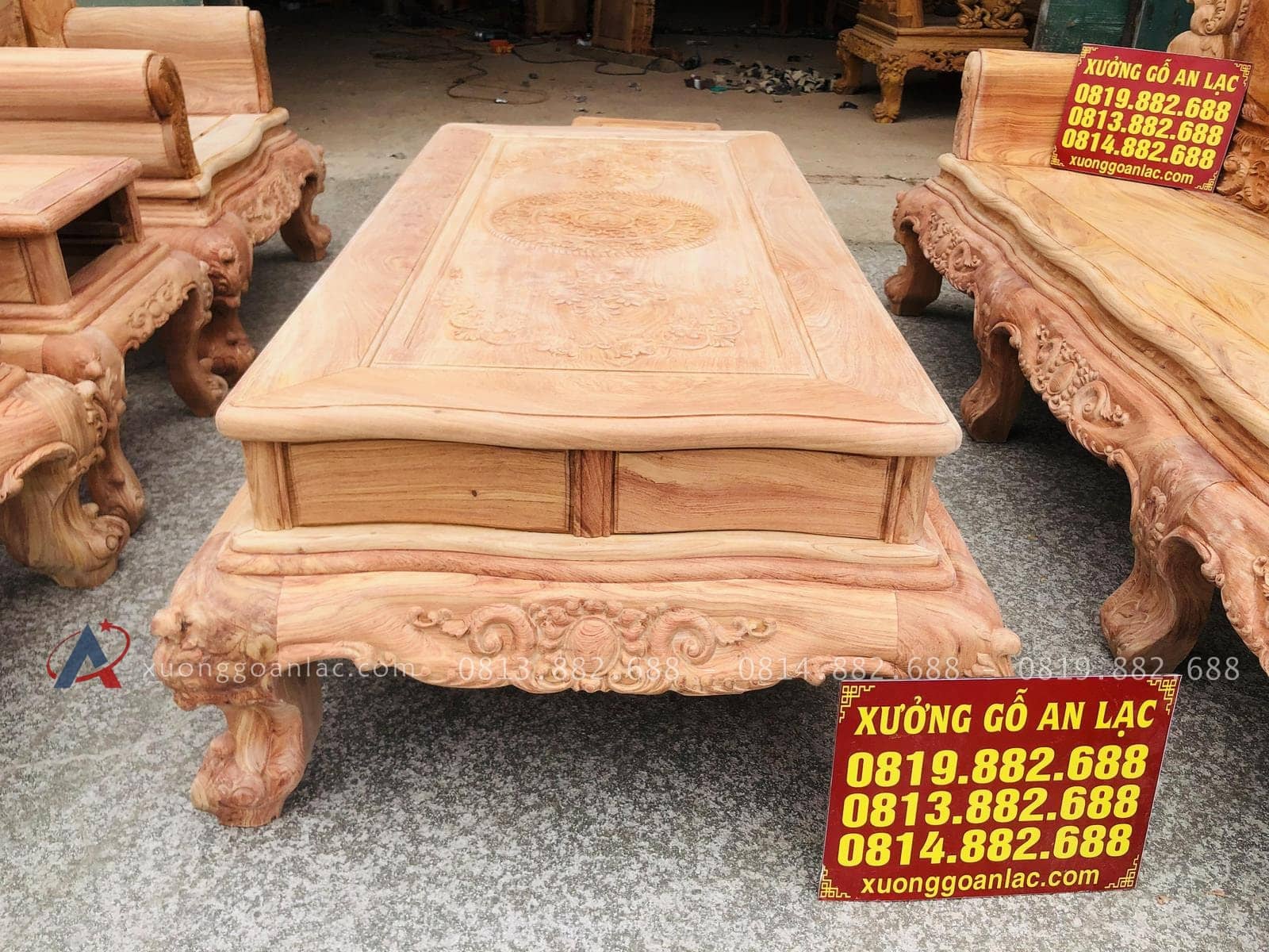 Bản mộc thô bộ hoàng gia 6 món gỗ hương đá cao cấp (Anh Quân, Vũng Tàu) 33 yếm ghế đục hoa lá tây