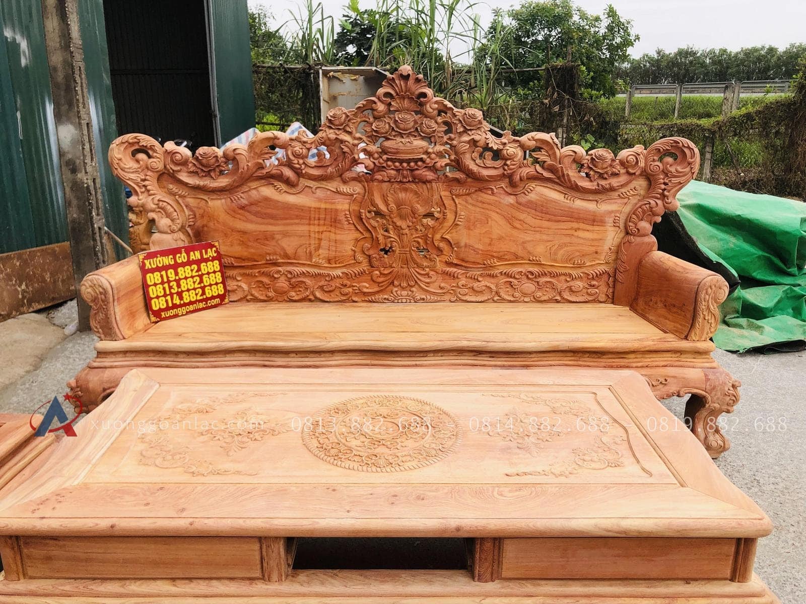 Bản mộc thô bộ hoàng gia 6 món gỗ hương đá cao cấp (Anh Quân, Vũng Tàu) 34 đoản dài hoàng gia đục hoa lá tây