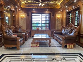 Combo bàn ghế hoàng gia bọc đệm gỗ gõ đỏ và kệ tivi louis hoa hồng (Anh Phú-Phú Thọ) 12 bộ bàn ghế hoàng gia gỗ gõ đỏ bọc đệm