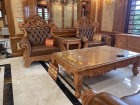 Combo bàn ghế hoàng gia bọc đệm gỗ gõ đỏ và kệ tivi louis hoa hồng (Anh Phú-Phú Thọ) 13 bộ bàn ghế louis hoàng gia 7 món
