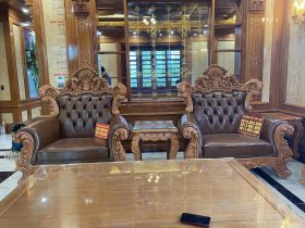 Combo bàn ghế hoàng gia bọc đệm gỗ gõ đỏ và kệ tivi louis hoa hồng (Anh Phú-Phú Thọ) 18 ghế đơn hoàng gia gỗ gõ bọc đệm