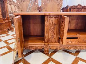 Mẫu kệ tivi hoàng gia hoa hồng gỗ hương đá cao cấp (Chú Hiển, Quảng Ninh) 15 cánh tủ khung 4 ván 2