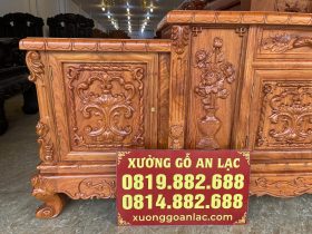 Kệ tivi mõ lồi gỗ hương đá cao cấp (Anh Kiên, Thái Nguyên) 21 khung kệ đục bình hoa hồng
