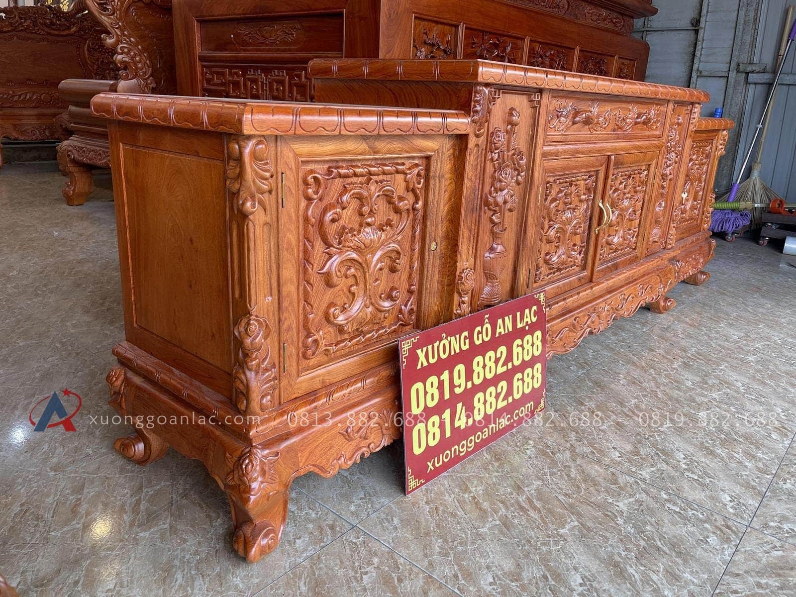 Kệ tivi mõ lồi gỗ hương đá cao cấp (Anh Kiên, Thái Nguyên) 35 mẫu kệ mõ lỗi kích thước 2m4 x 45cm x 78cm