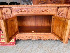 Kệ tivi mõ lồi gỗ hương đá cao cấp (Anh Kiên, Thái Nguyên) 19 ngăn kéo đục quả dưa con sóc lá nho