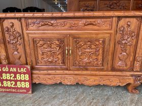 Kệ tivi mõ lồi gỗ hương đá cao cấp (Anh Kiên, Thái Nguyên) 20 mặt cánh tủ đục họa tiết hoa lan tây