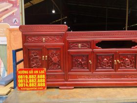 Mẫu kệ tivi lõm gỗ gõ đỏ 2m6 (Anh Thoại, Cao Bằng) 10 kệ tivi thiết kế nhiều ngăn tủ